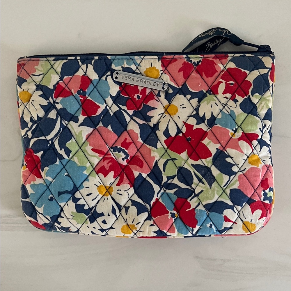 Vera Bradley Floral Quilted Cosmetic Bag - Blue, Red, Green